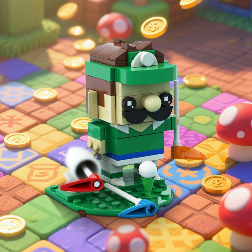 luigi brickheadz moc building set | mario | lego compatible - 1