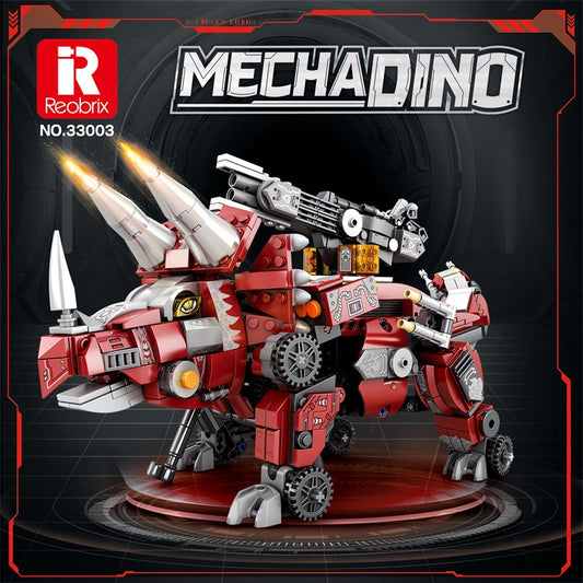 mechadino - triceratops, tank, mecha 3 in 1 block set - reobrix 33003 - 1