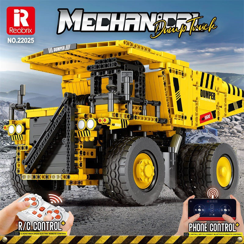 mechanical dump truck remote control blocks set - reobrix 22025 - 1