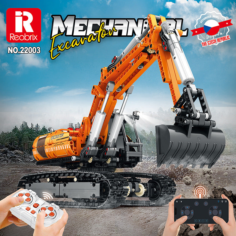 mechanical remote control excavator blocks set - reobrix 22003 - 2