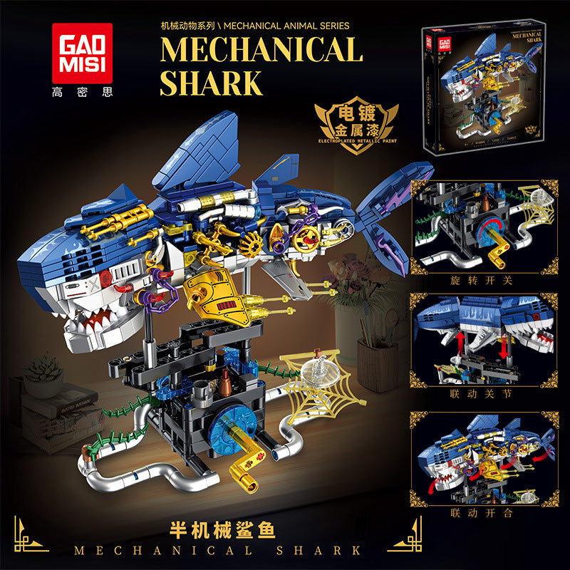 mechanical shark building blocks set - gaomisi 734 pcs - 1