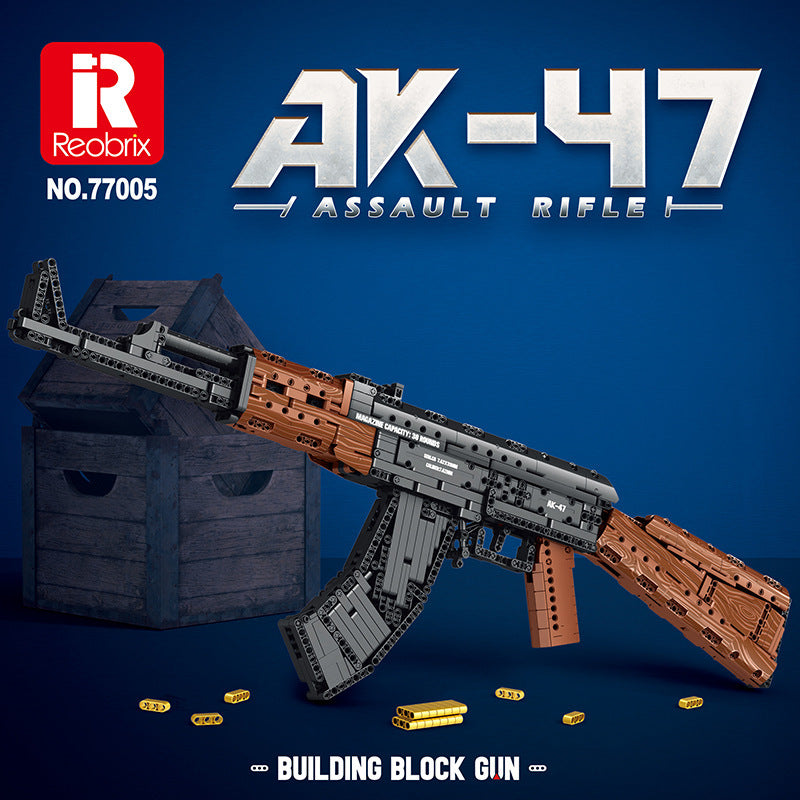 military ak47 assault rifle building block gun - 1366 pcs reobrix 77005 - 1