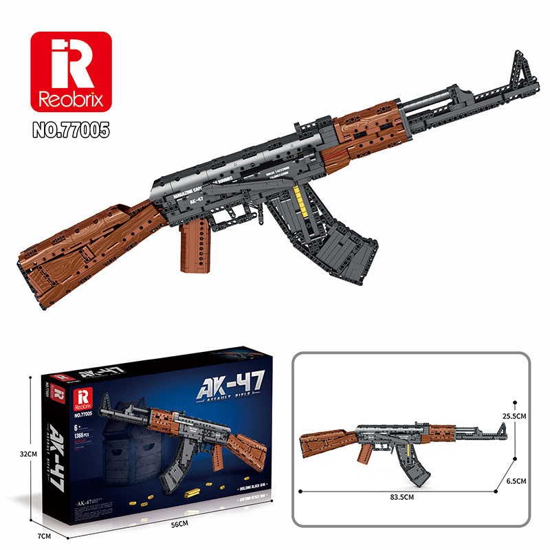 military ak47 assault rifle building block gun - 1366 pcs reobrix 77005 - 6