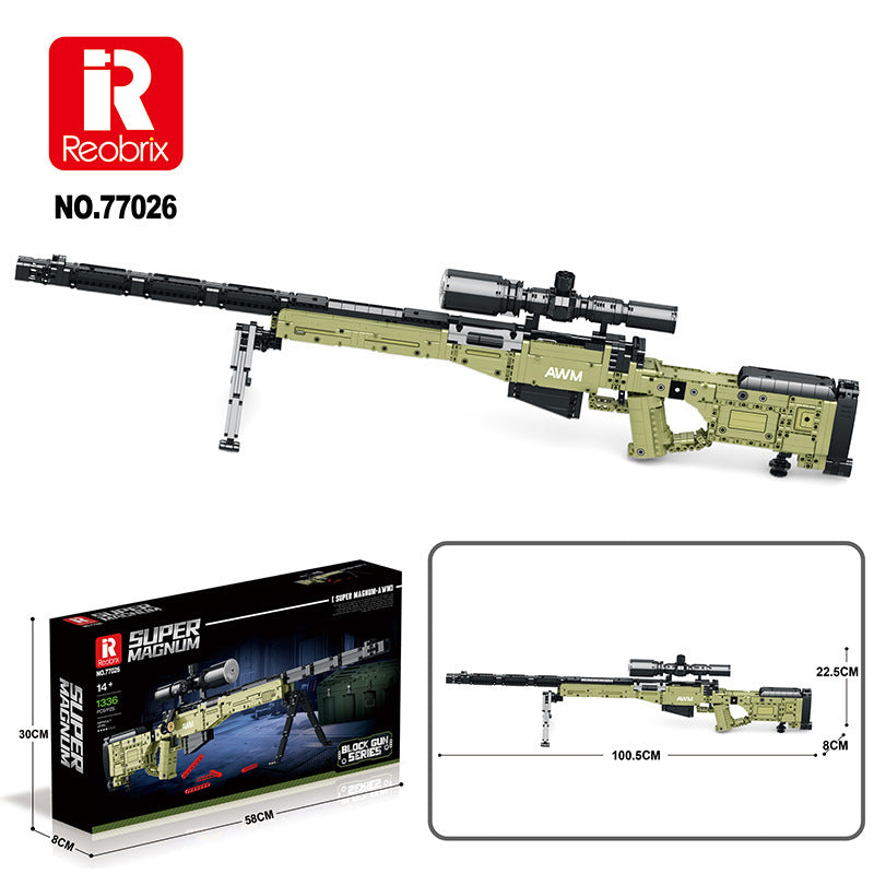 military awm sniper gun model building block set - reobrix 77026 - 6