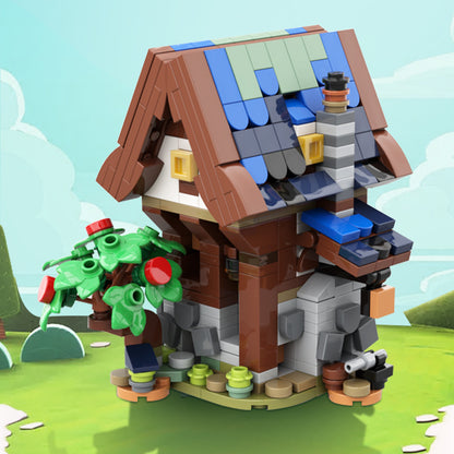 mini winter medieval blacksmith building set | lego compatible - 1