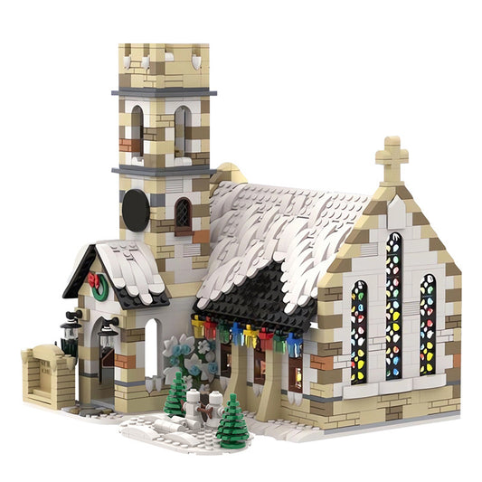 moc-147549 winter village old stone church - 1853 pcs - 1