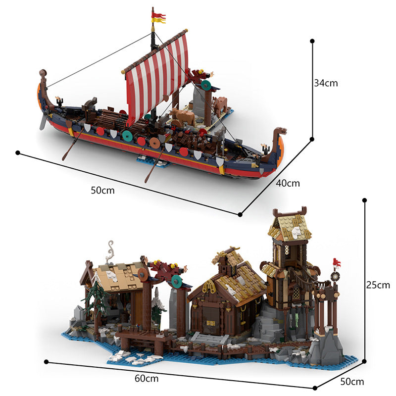 moc-160231 moc-163397 viking village & harbour ship - 2105 pcs - 5