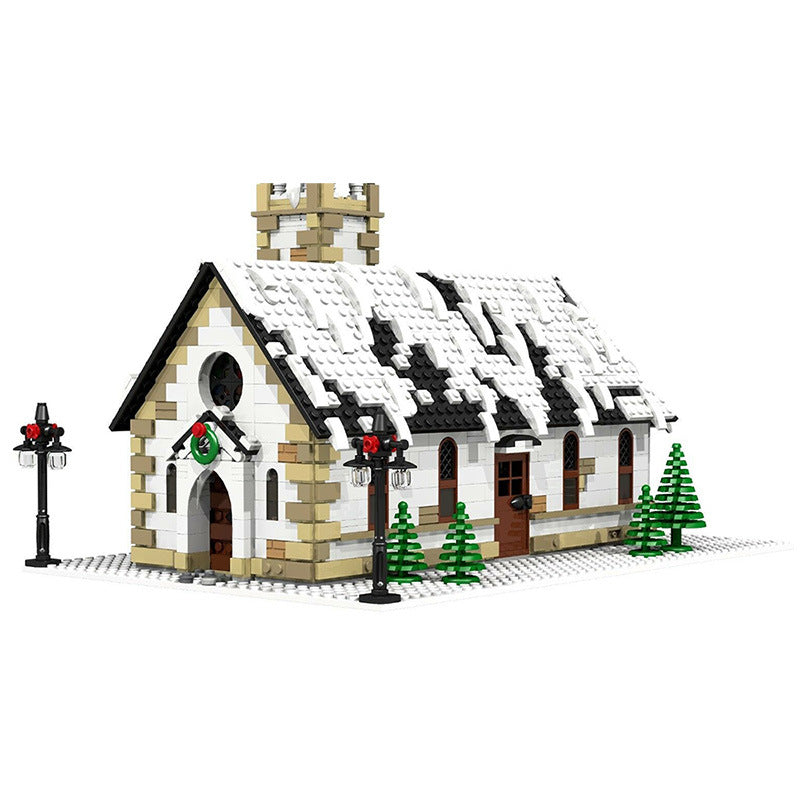 moc-6195 christmas winter village church model - 2