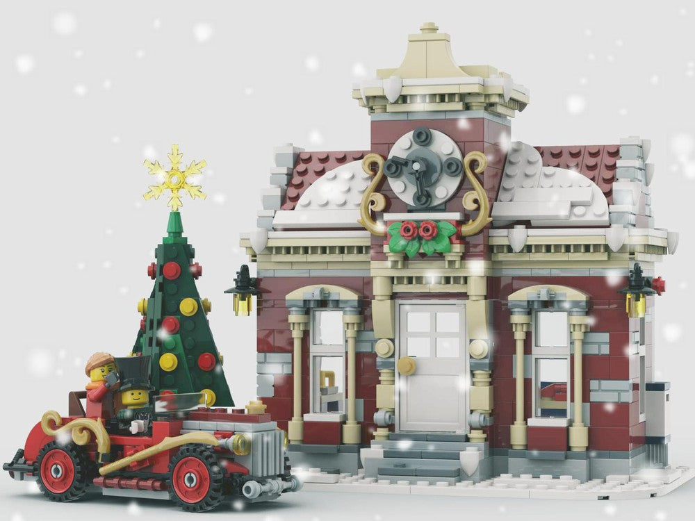 moc-84431 little winter town hall christmas tree - 983 pcs - 6