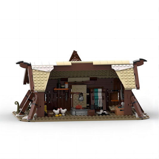 moc set - viking longhouse diy building model ornaments - 640 pcs - 1