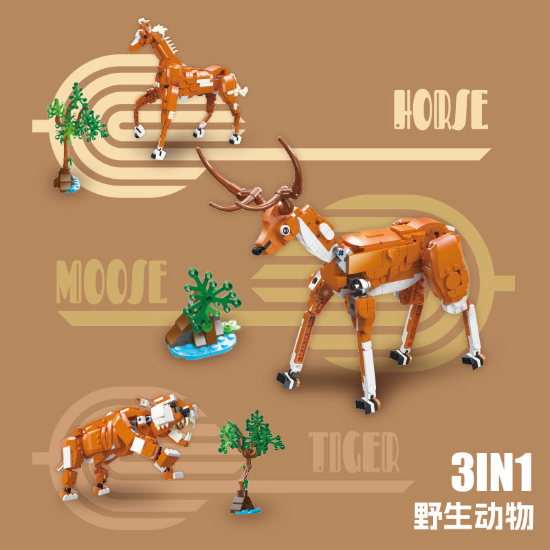 moose horse tiger 3 in 1 wild animals  - 747 pcs | jiestar 9113 - 2