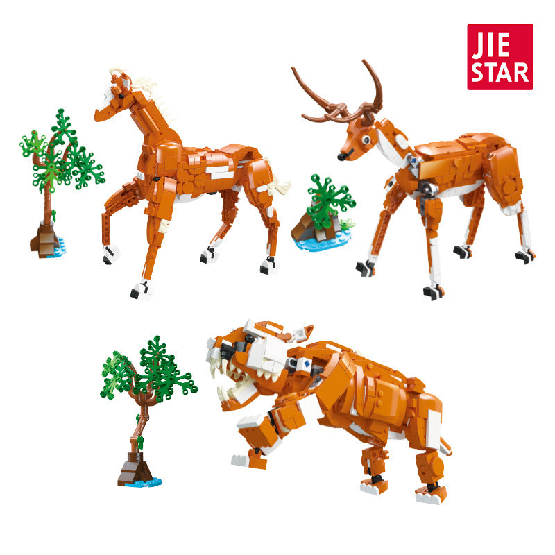 moose horse tiger 3 in 1 wild animals  - 747 pcs | jiestar 9113 - 4