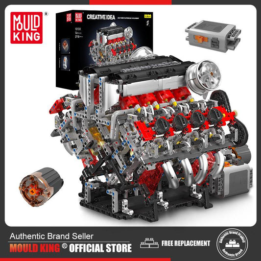 mould king 10130 - the f488 supercar v8 engine - technical building block - 1