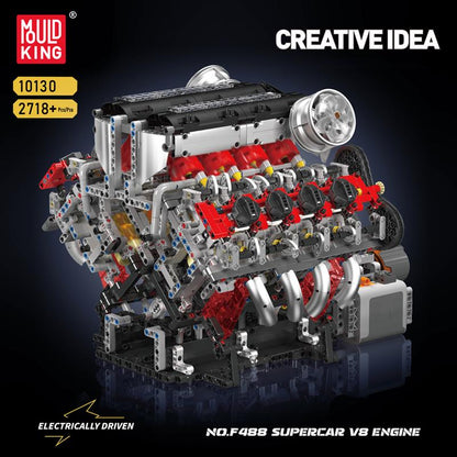 mould king 10130 - the f488 supercar v8 engine - technical building block - 2