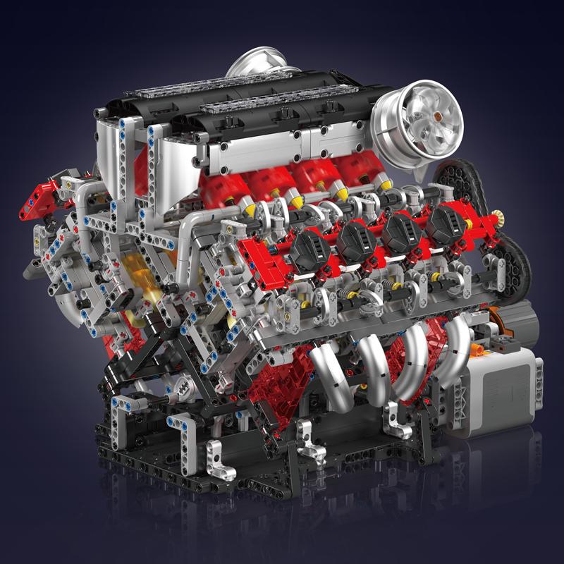 mould king 10130 - the f488 supercar v8 engine - technical building block - 3