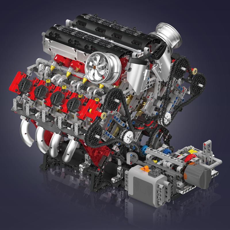 mould king 10130 - the f488 supercar v8 engine - technical building block - 4