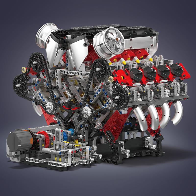 mould king 10130 - the f488 supercar v8 engine - technical building block - 5