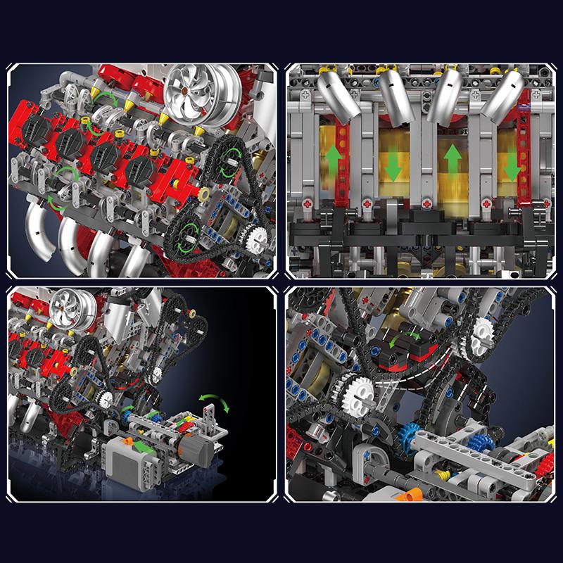 mould king 10130 - the f488 supercar v8 engine - technical building block - 6