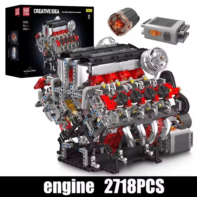 mould king 10130 - the f488 supercar v8 engine - technical building block - 7