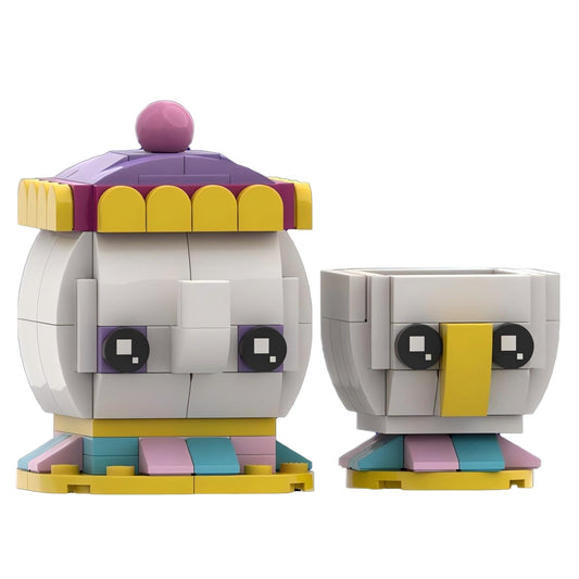 mrs. potts & chip brickheadz moc building set | beauty and the beast | lego compatible - 1