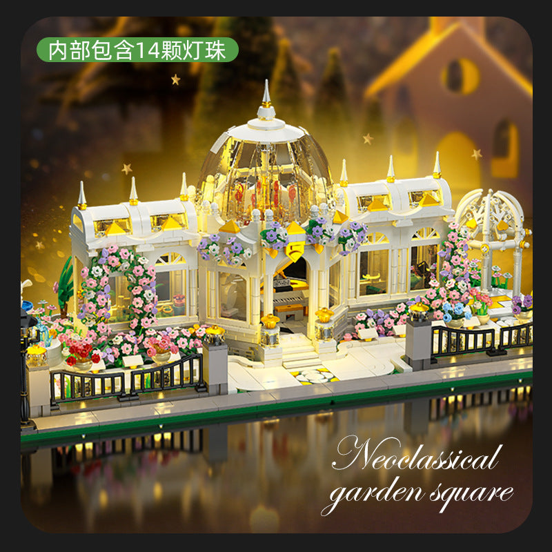 neoclassical garden square with light - 2397 pcs | jie star 9043 - 1