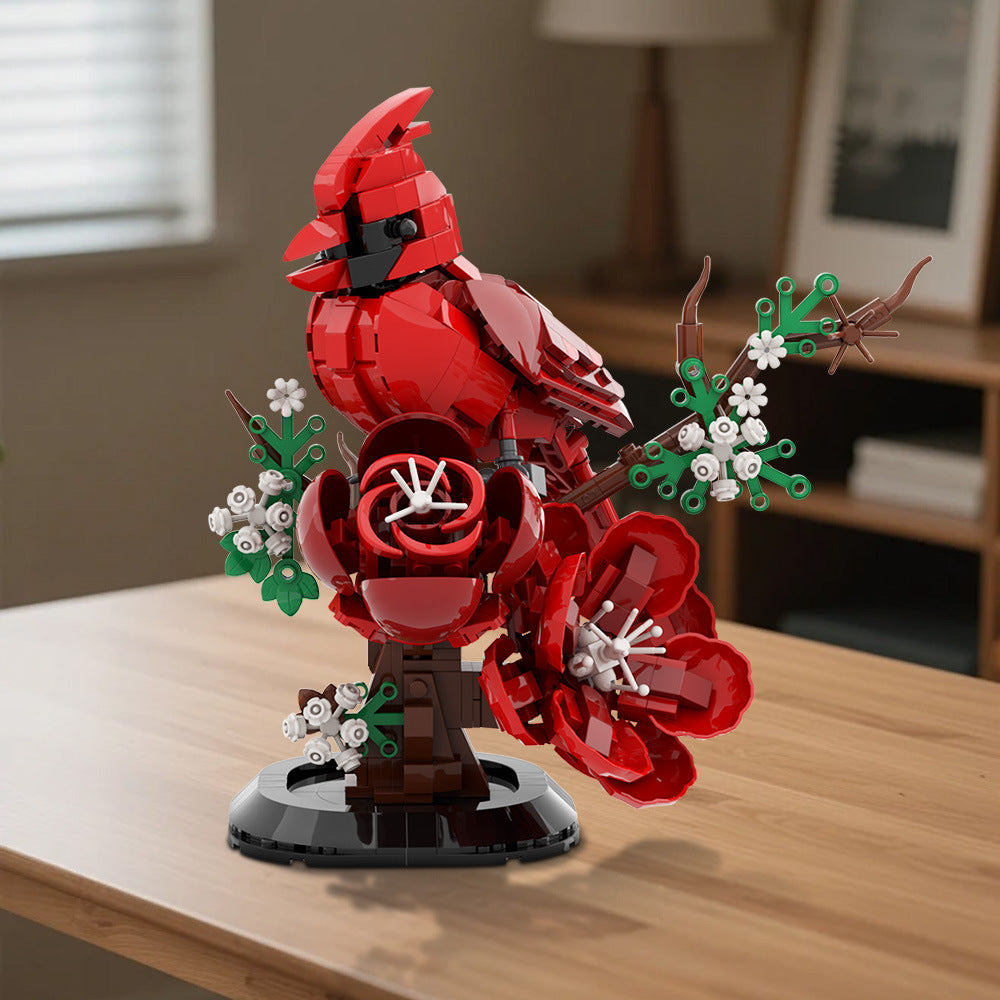 northern cardinal bird with base building set | lego compatible - 1