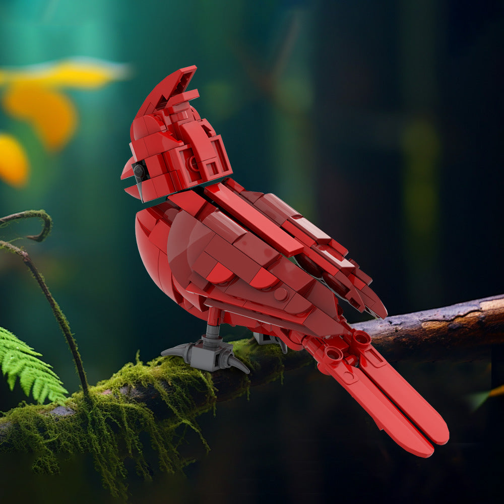 northern cardinal bird with base building set | lego compatible - 2