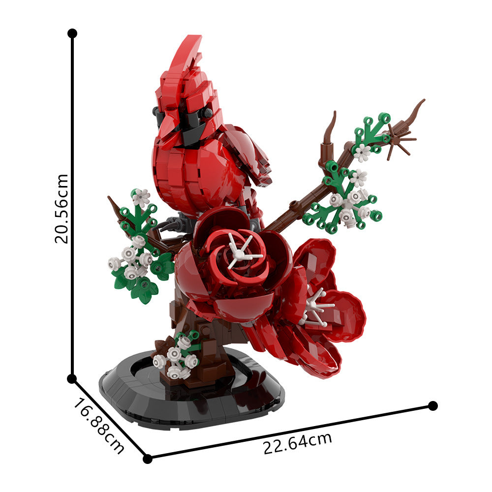 northern cardinal bird with base building set | lego compatible - 4