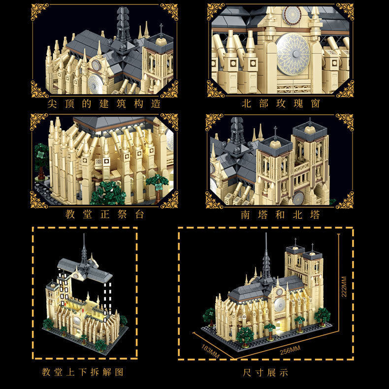 notre dame de paris building blocks set with lights - gaomisi - 6