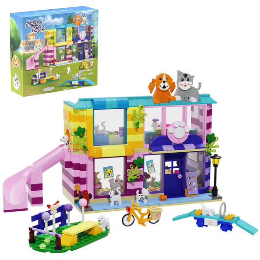 pet day care house model kit building blocks with playing animals - 1