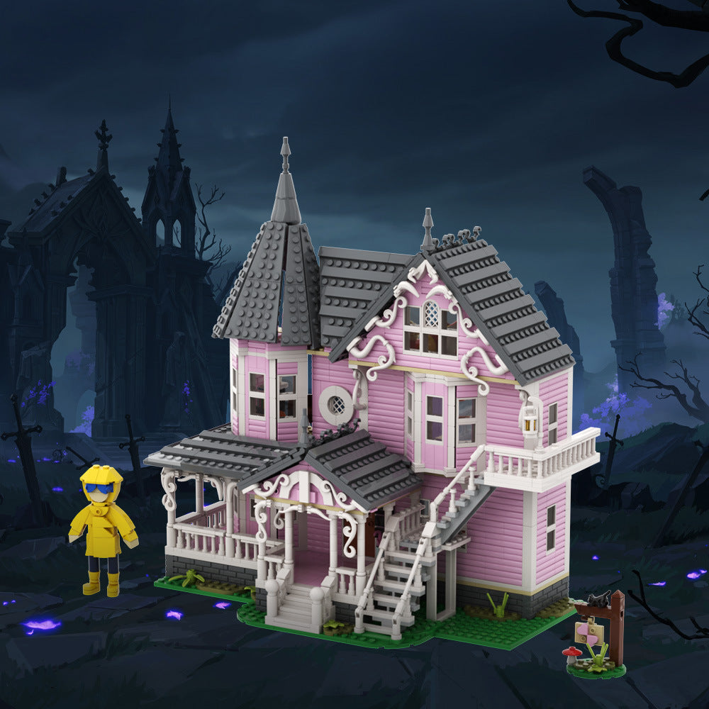 pink palace apartments building set | coraline | lego compatible - 1