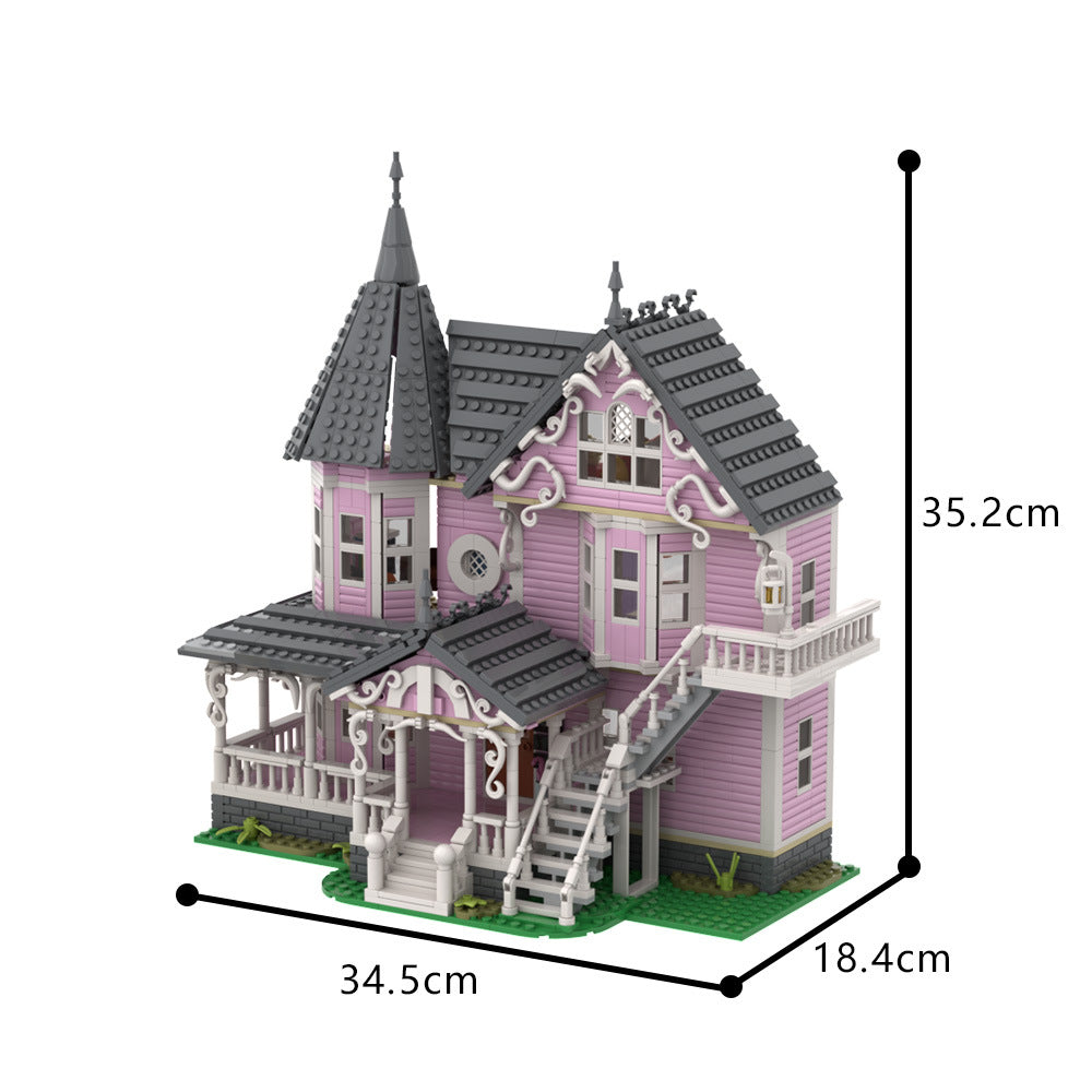 pink palace apartments building set | coraline | lego compatible - 4