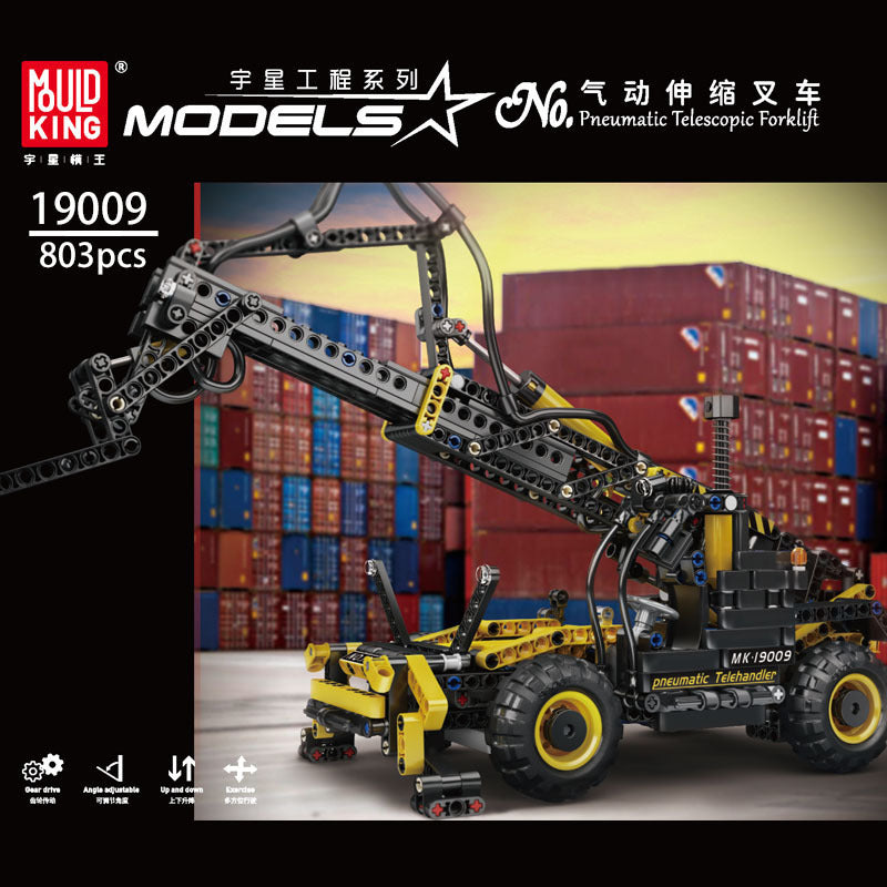 pneumatic telescopic forklift building kit - 803 pcs | mouldking 19009 - 1