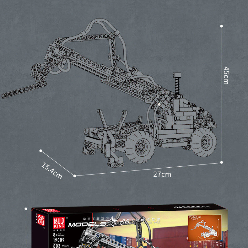 pneumatic telescopic forklift building kit - 803 pcs | mouldking 19009 - 6