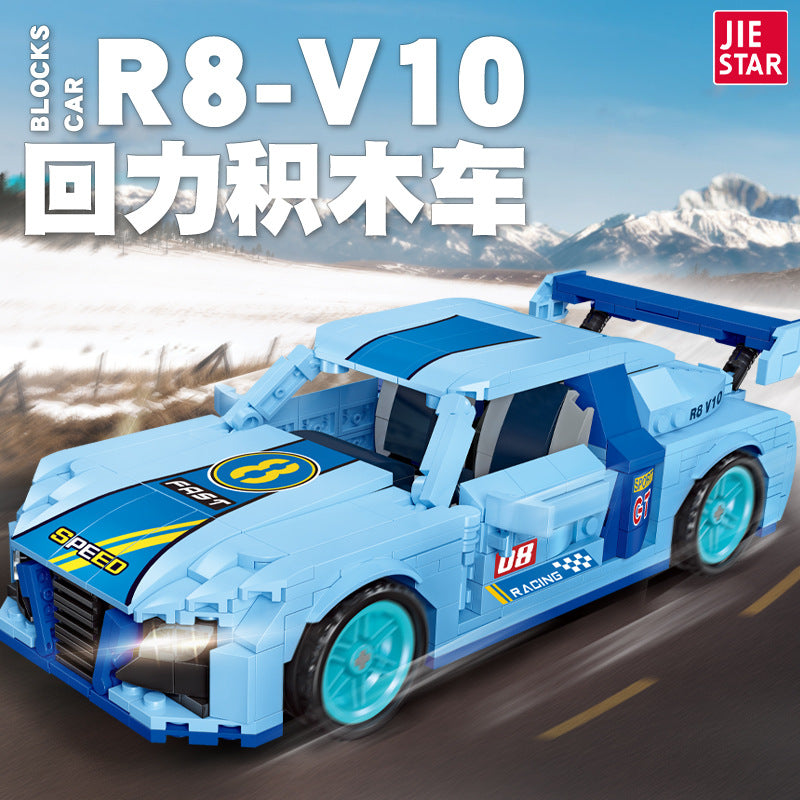 r8-v10 pull back car building blocks set - 499 pcs | jiestar 92013 - 1