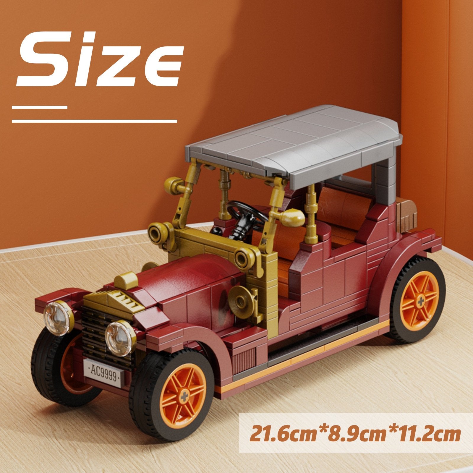 red vintage car model  - classic retro vehicle building blocks - 4