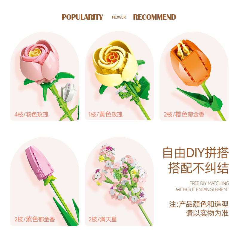 rose tulip ensemble with vase building set | jiestar 9065 - 2