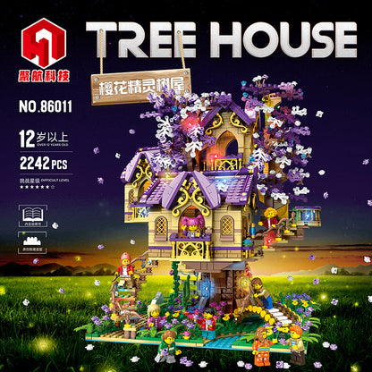 sakura elf tree house with lights building blocks set - juhang - 1