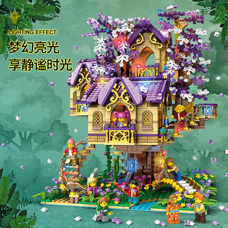 sakura elf tree house with lights building blocks set - juhang - 2