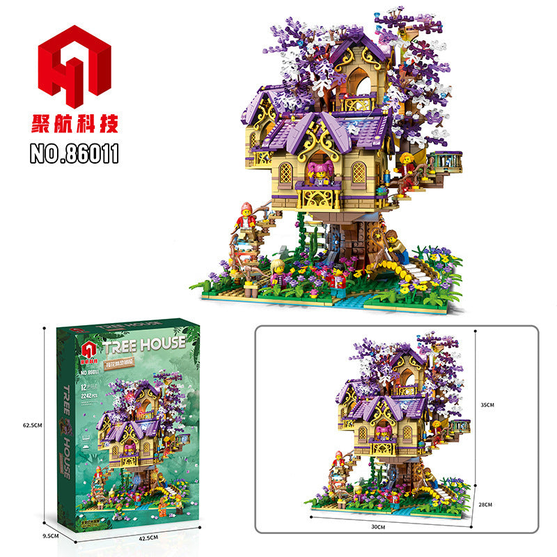 sakura elf tree house with lights building blocks set - juhang - 6