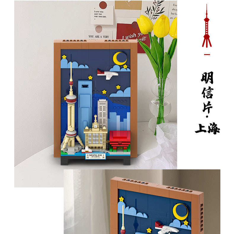 shanghai city postcard - building blocks set - wange bricks - 509 pcs - 9