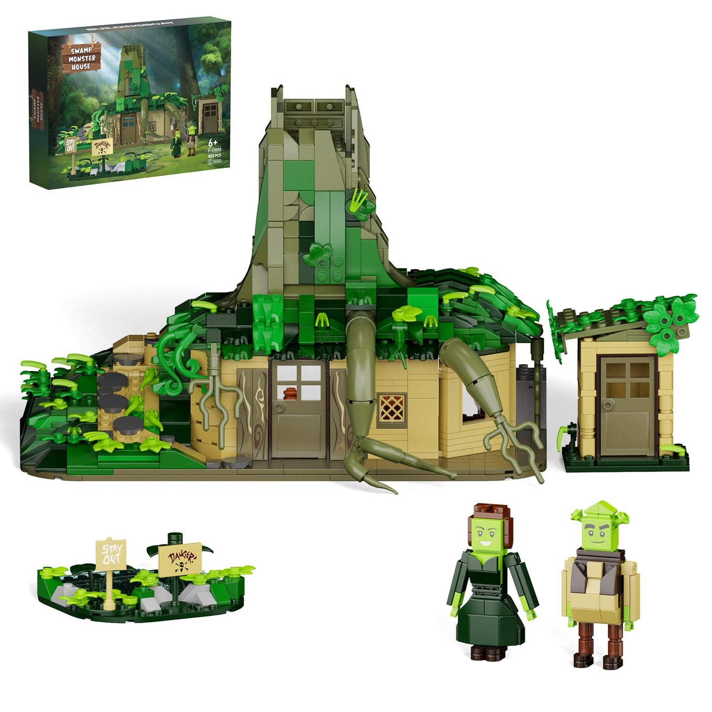 shrek's swamp house with electric building blocks - 1022 pieces - 1