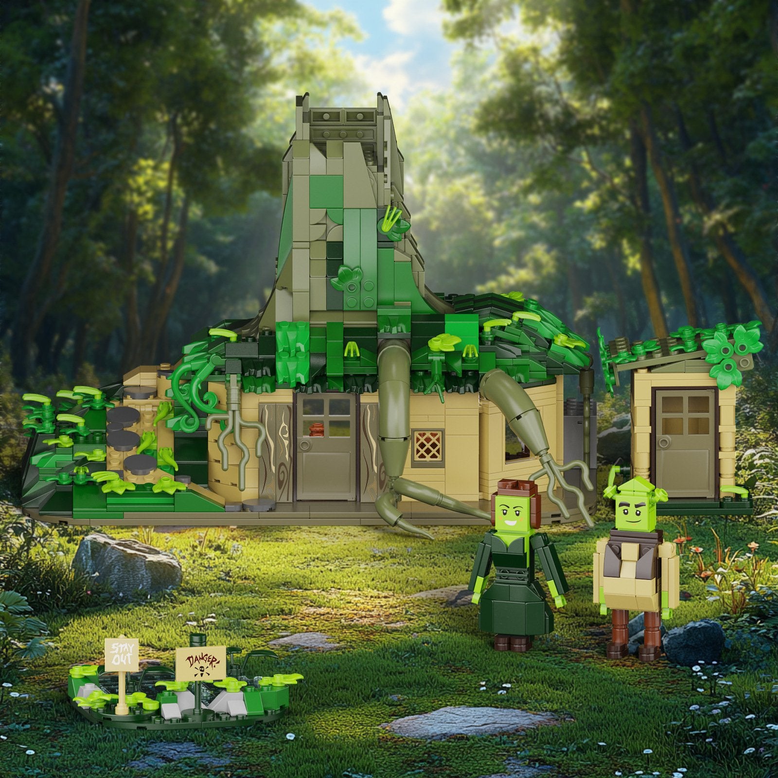 shrek's swamp house with electric building blocks - 1022 pieces - 2