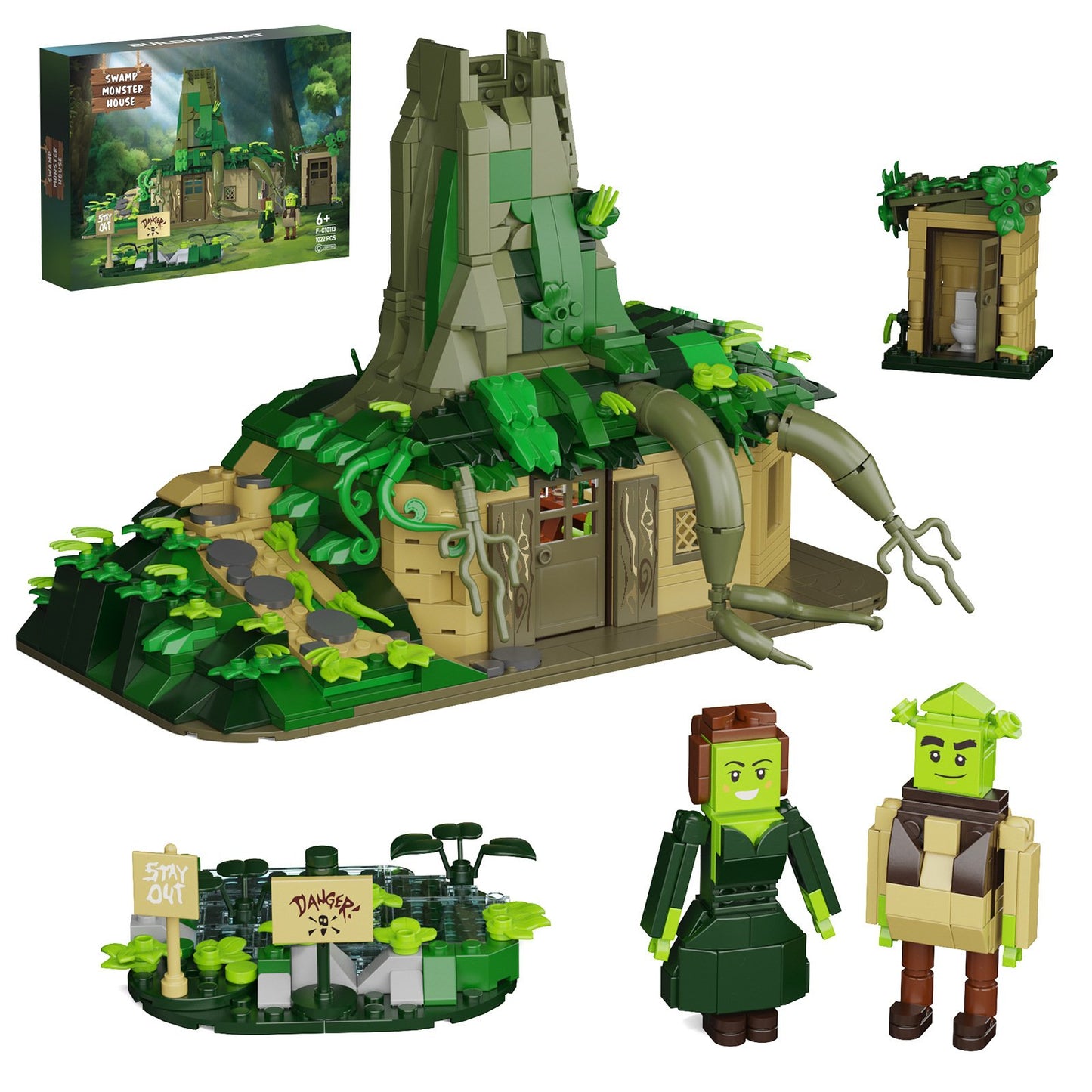 shrek's swamp house with electric building blocks - 1022 pieces - 5