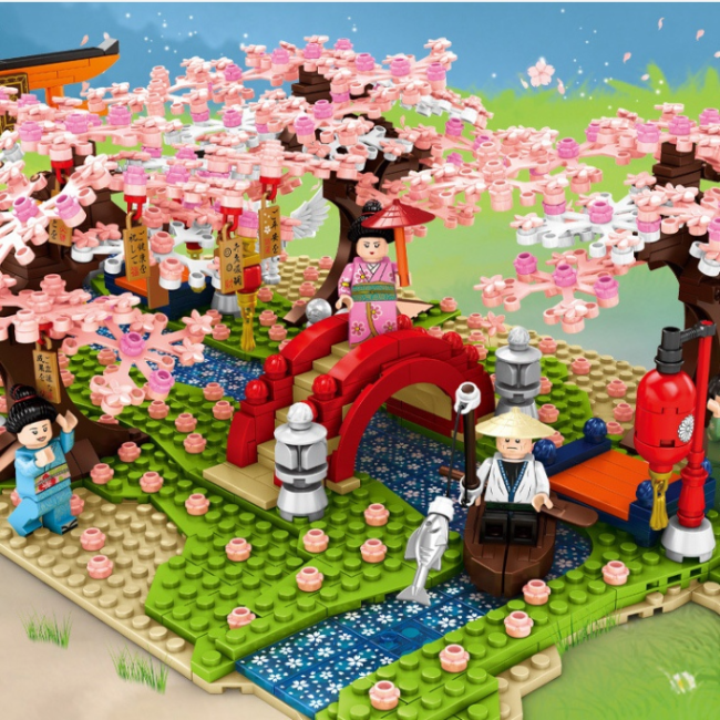 Small Particle Blocks Street View Cherry Blossom 1400 pcs Colorful