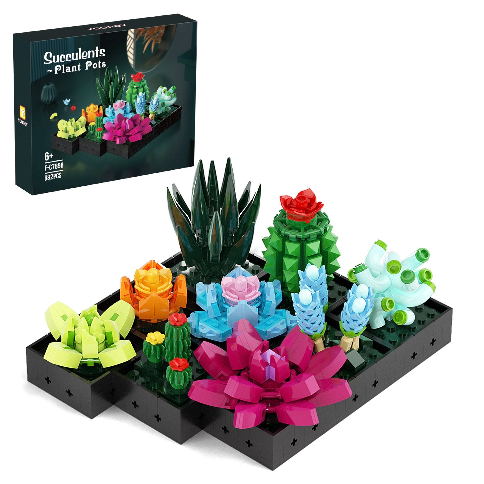 succulent plant building blocks kit – 682 pcs potted set model - 1