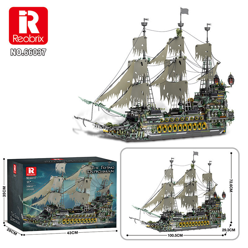 the flying dutchman pirate ship building block set - reobrix 66037 - 6