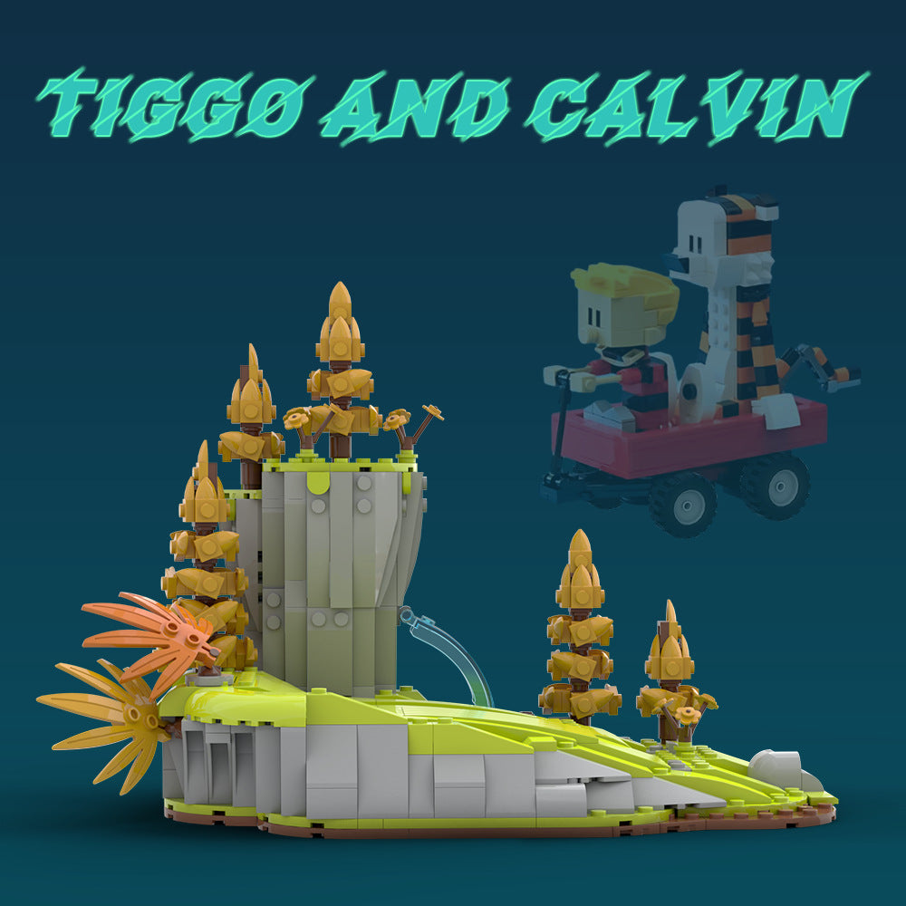 tigger grass slide building set | calvin and hobbes | lego compatible - 1