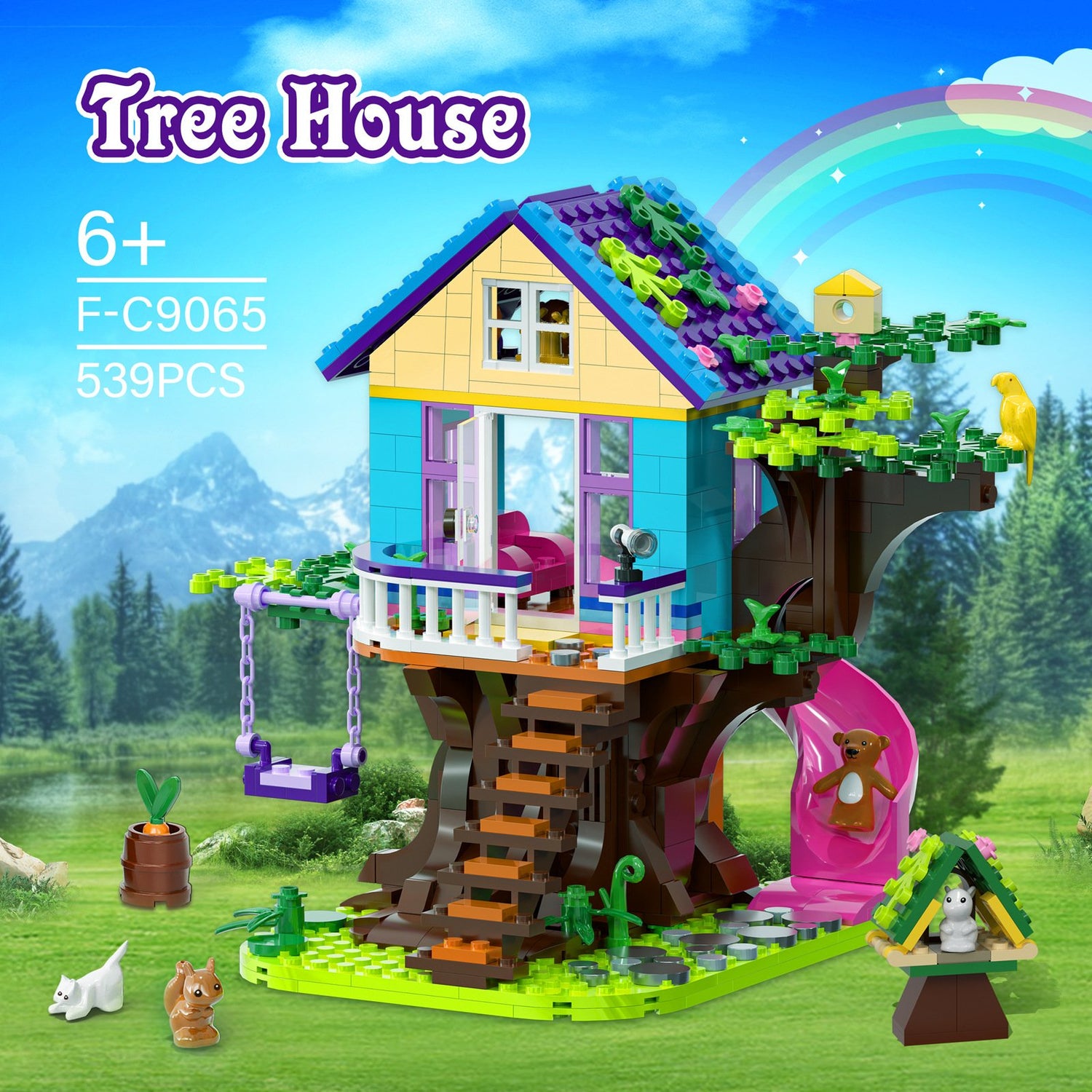 tree house building kit with animals & slide - creative toy for kids - 1