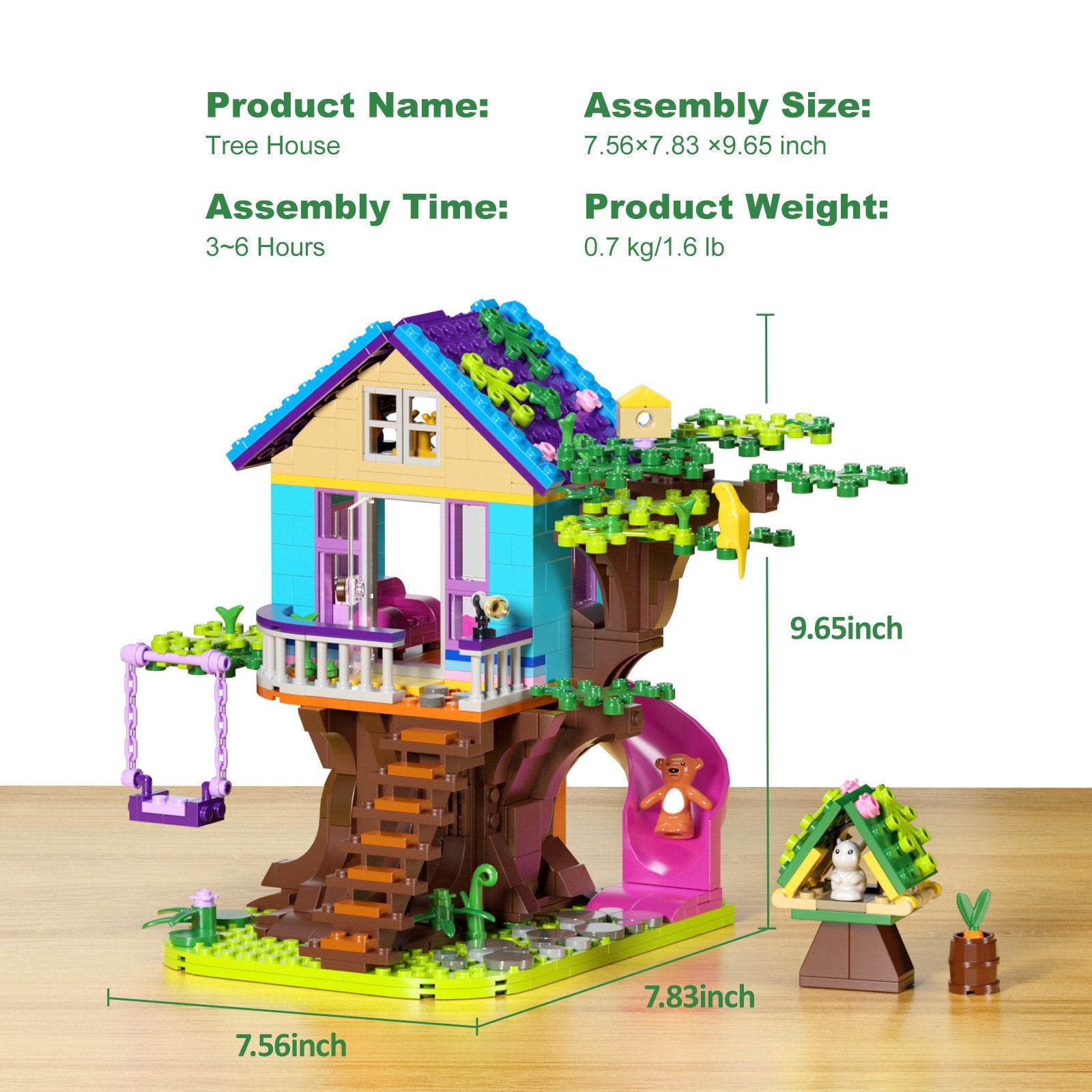 tree house building kit with animals & slide - creative toy for kids - 4